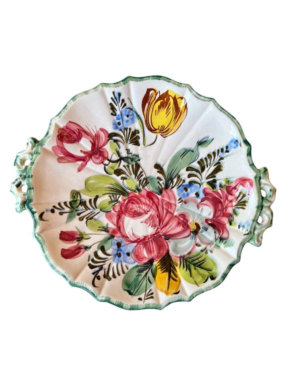 Erphila Rosita Platter Hand-Painted Italy Floral 12.5x12 Ceramic Plate Handles
